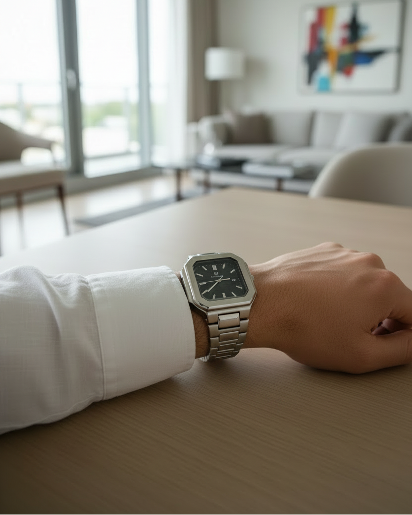 Essential Stainless Steel Square Dial Watch