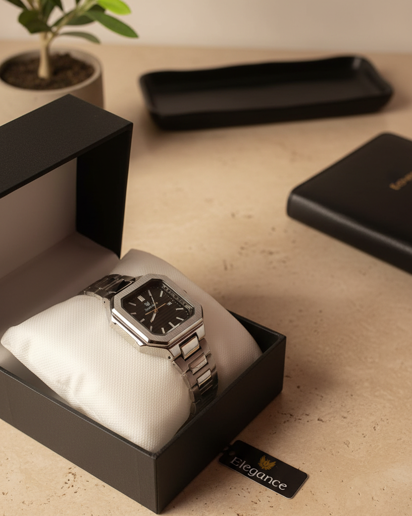 Essential Stainless Steel Square Dial Watch